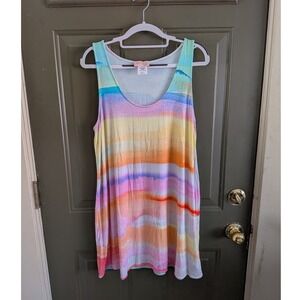 Mara Hoffman Swim Watercolor Rainbow Stripe Modal Tank Dress Mini Small